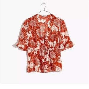 Madewell Silk Journal Keyhole-Sleeve Top Sunflower Size 2